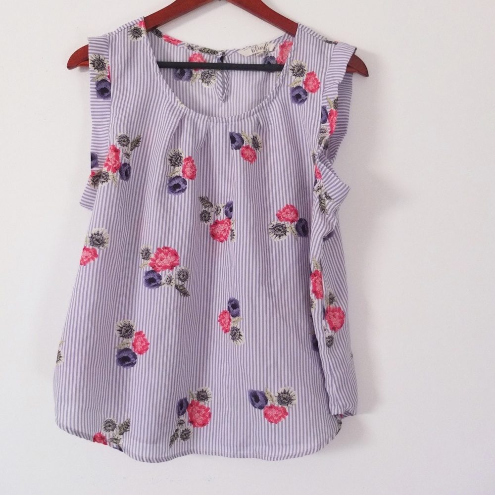 Hint of Blush Floral Striped Sleeveless Blouse Top
